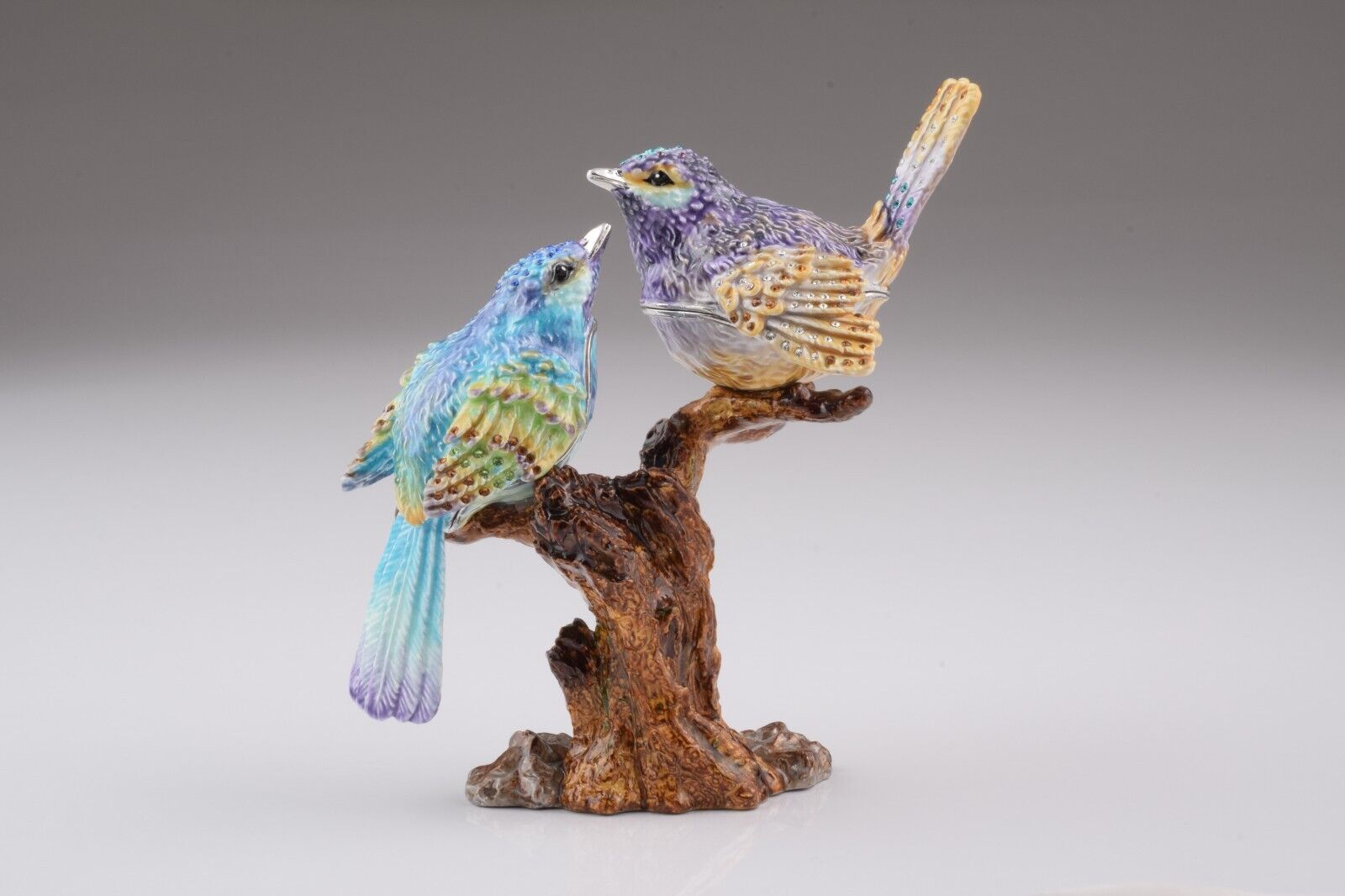 Keren Kopal Birds on Branch Hand made Trinket Box Decorated & Austrian Crystals
