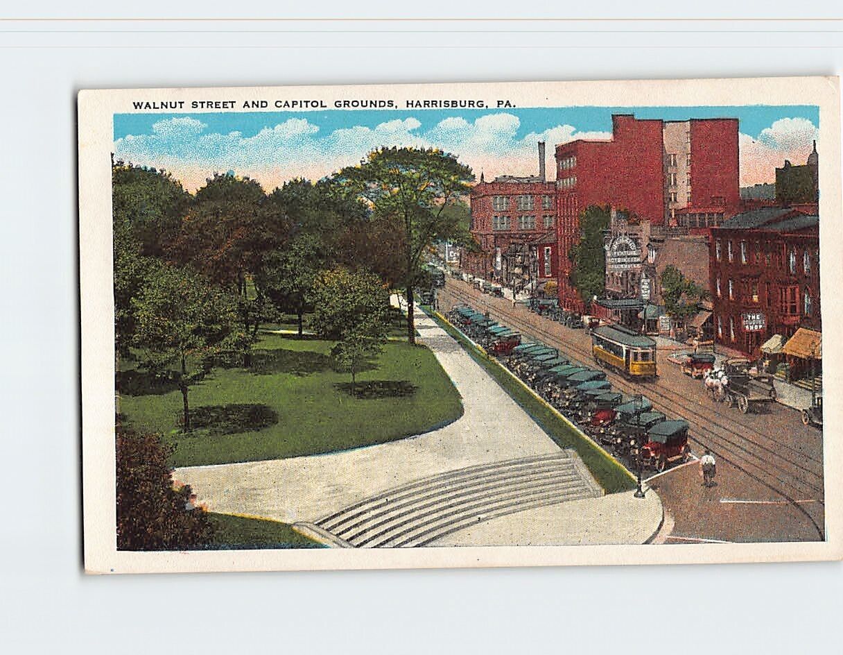 Postcard Walnut Street & Capitol Grounds Harrisburg Pennsylvania USA
