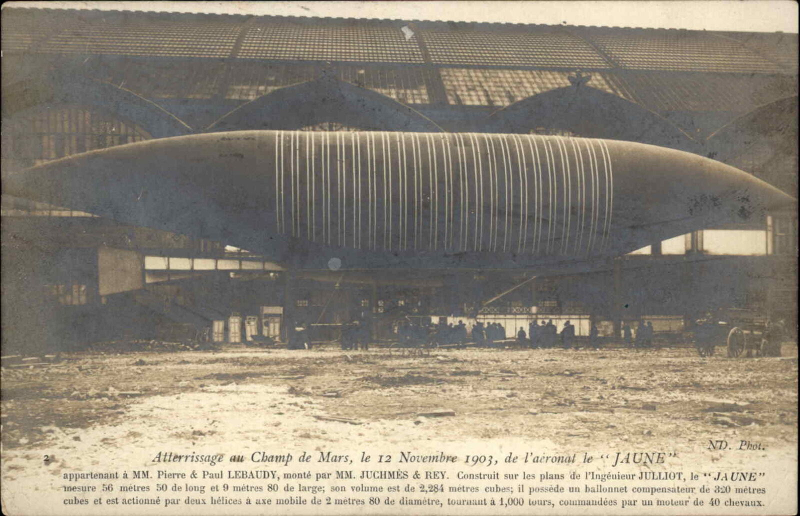 Airship Dirigible Lebaudy Bros Atterissage Champ du Mars 1903 Jaune RPPC