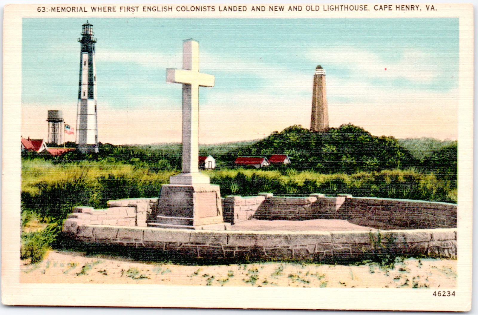 Cape Henry Virginia Memorial Shrine Cross First English Settler Vintage Postcard