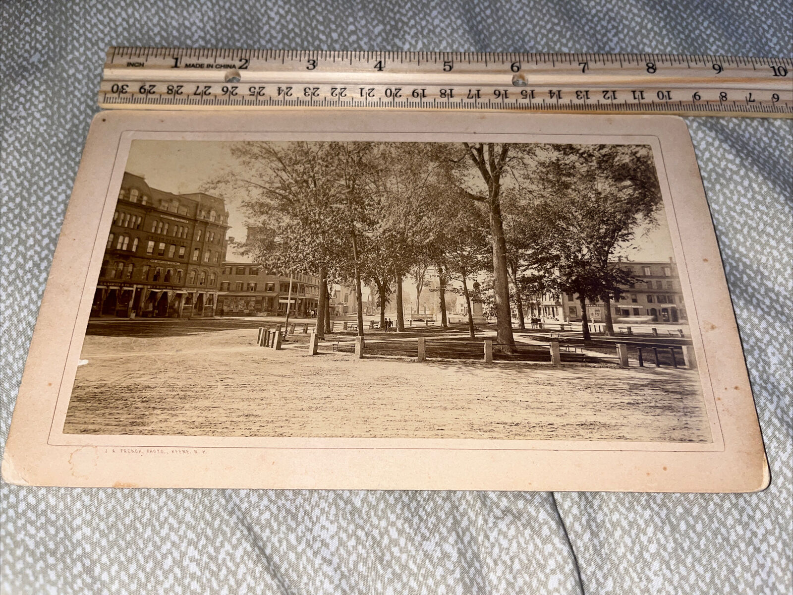 Antique Cabinet Card Photograph Main Street From Head of Central Square Keene NH