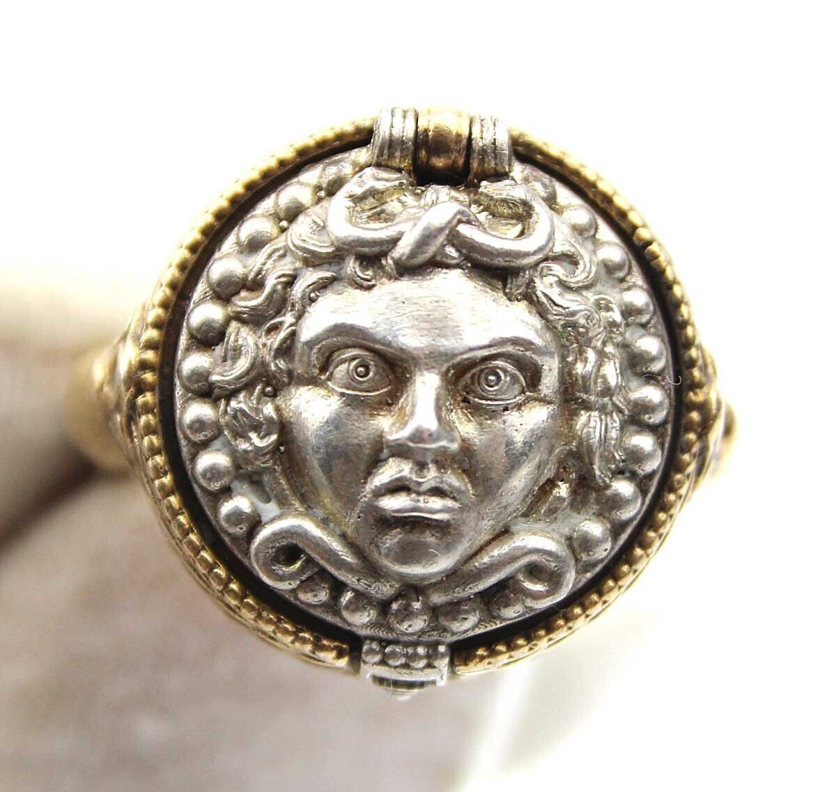 Vintage Medieval Nobleman Mythic Head Medusa Gorgon Gilding Silver Secret Ring