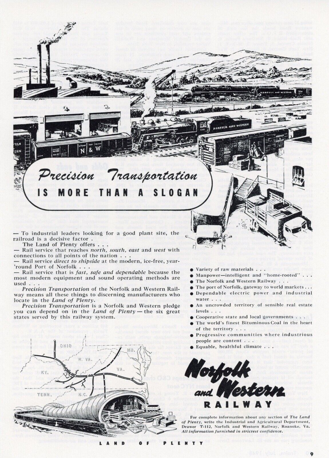 1948 Norfolk & Western Railway Vintage Railroad Ad Precision Transportation