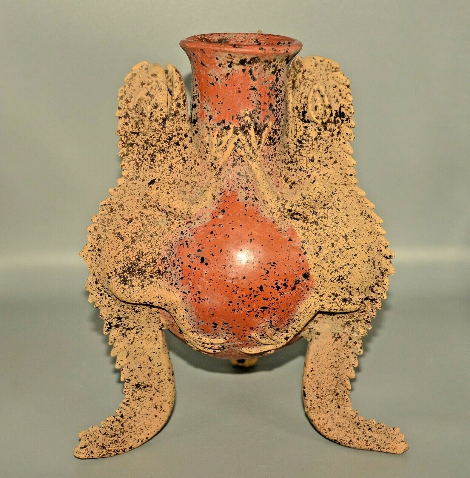 MAMA MONO Original Vintage Mexican Pottery Huichol Reptile Statue Sculpture Vase