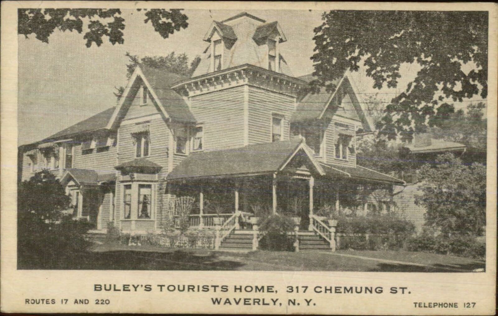 Waverly NY Buley\'s Tourists Home Chemung St. Postcard c1920s