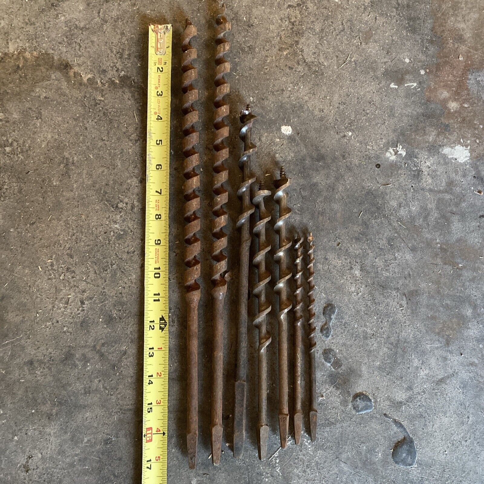 Lot of 7 Assorted Vintage Auger  Bits Hand Brace Drill Wood Bits & Other