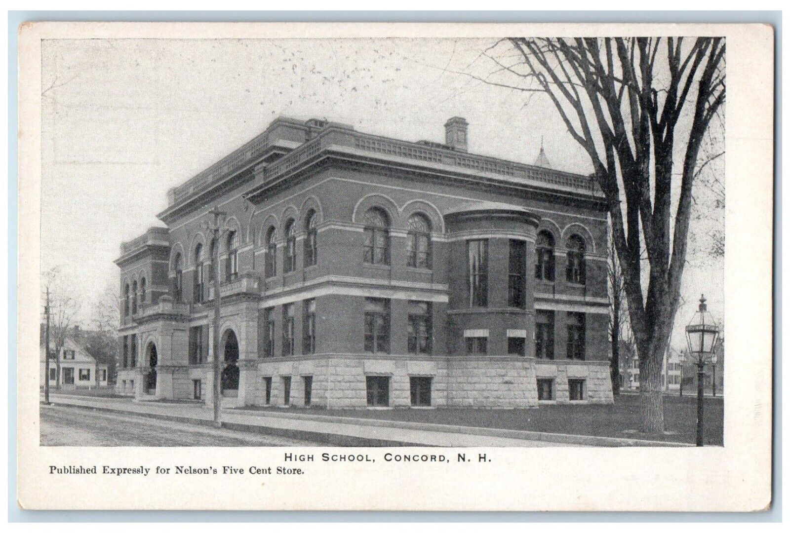 c1905 High School Concord New Hampshire NH Nelson\'s Five Cent Store Postcard