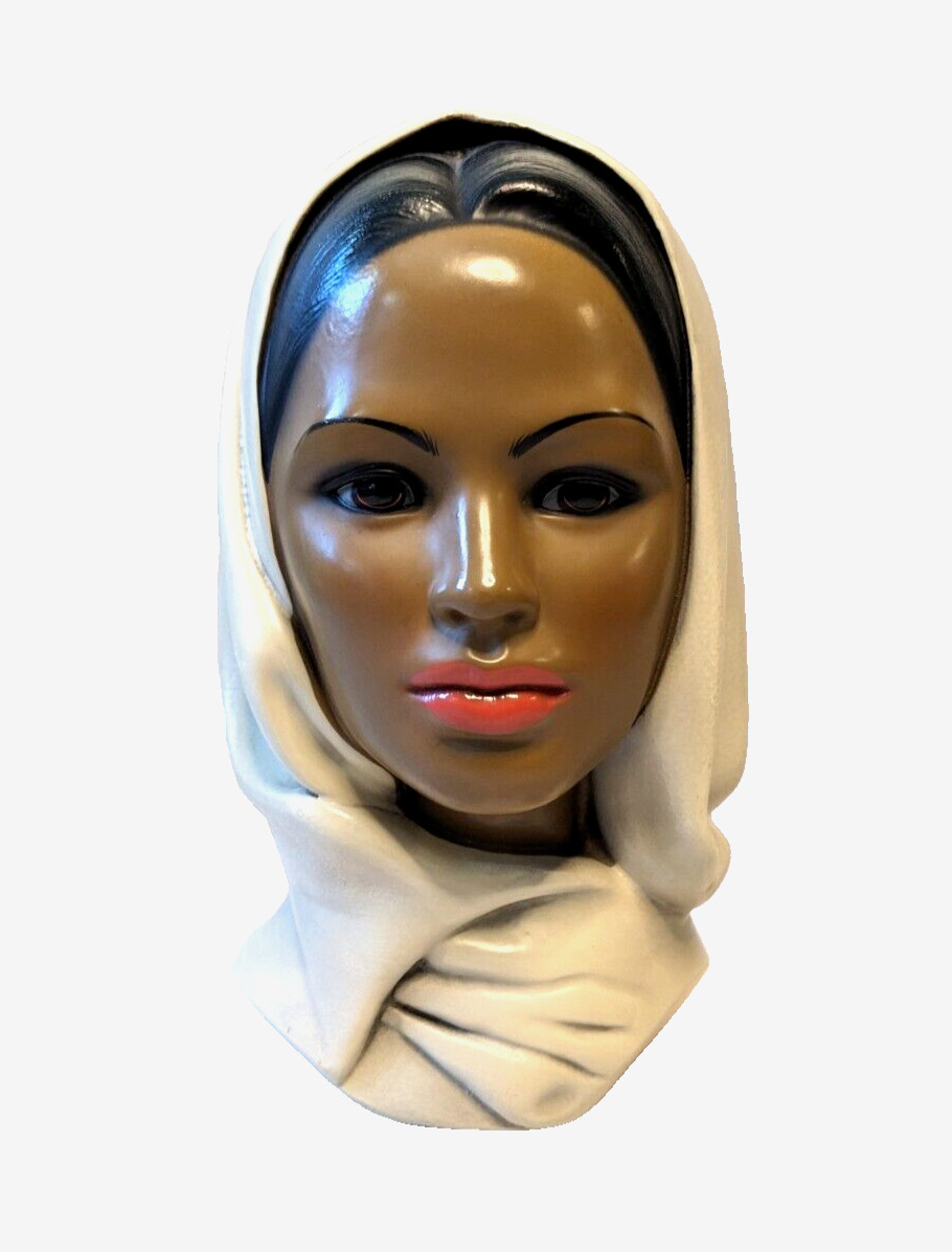 Mid Century Vintage Marwal Ind. Chalkware Middle Eastern Woman Bust In Hijab