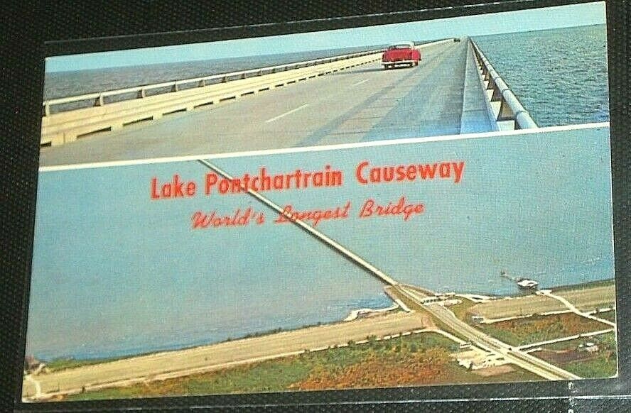 Lake Pontchartrain Causeway 1960 Postcard New Orleans La Worlds Longest Bridge