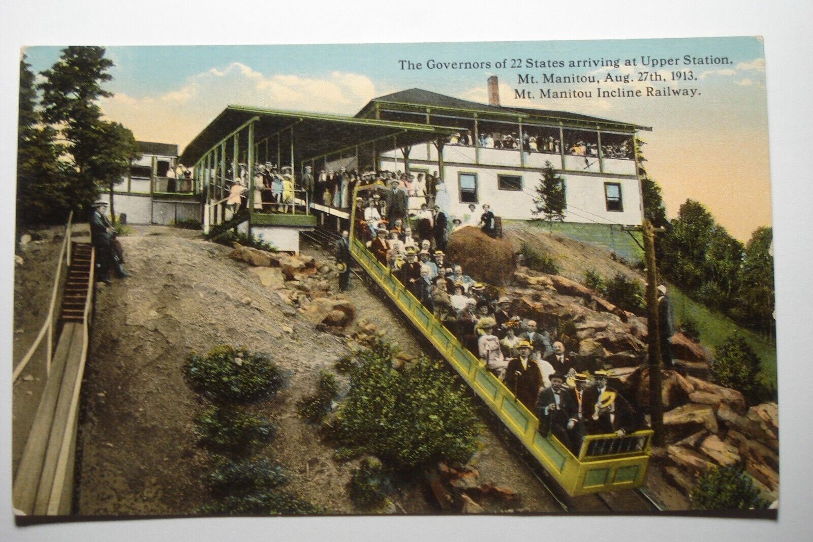 GOVERNORS FROM 22 STATES ARRIVING AT MOUNT MANITOU CO INCLINE RAILWAY VTG PC