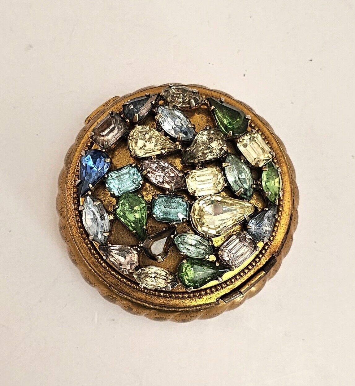 Vintage Multi-Colored Rhinestone Jeweled Round Makeup Compact