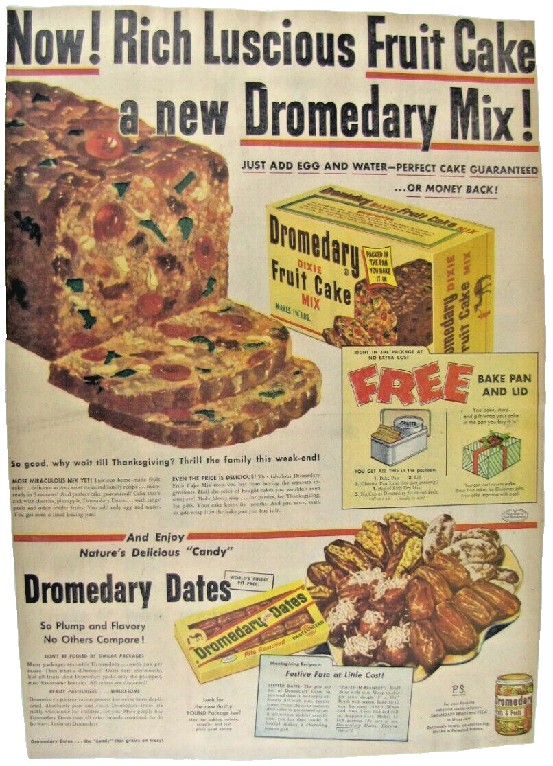 Vintage 1954 Dromedary Fruit Cake / Dates Candy Bar LARGE Newspaper Print Ad