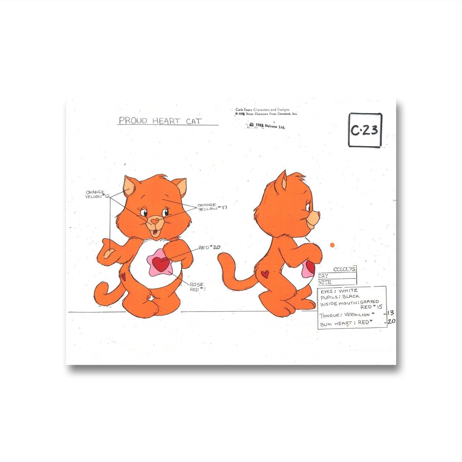Care Bears Original Production Color Model Sheet: Proud Heart Cat, SSV1141