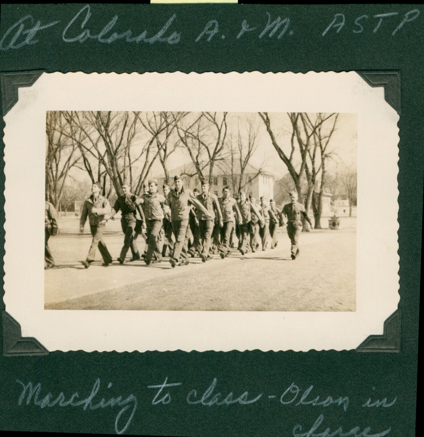 1943 US Army 469th Ord Evac Co soldier at CO A&M Photo #1 marching to clases
