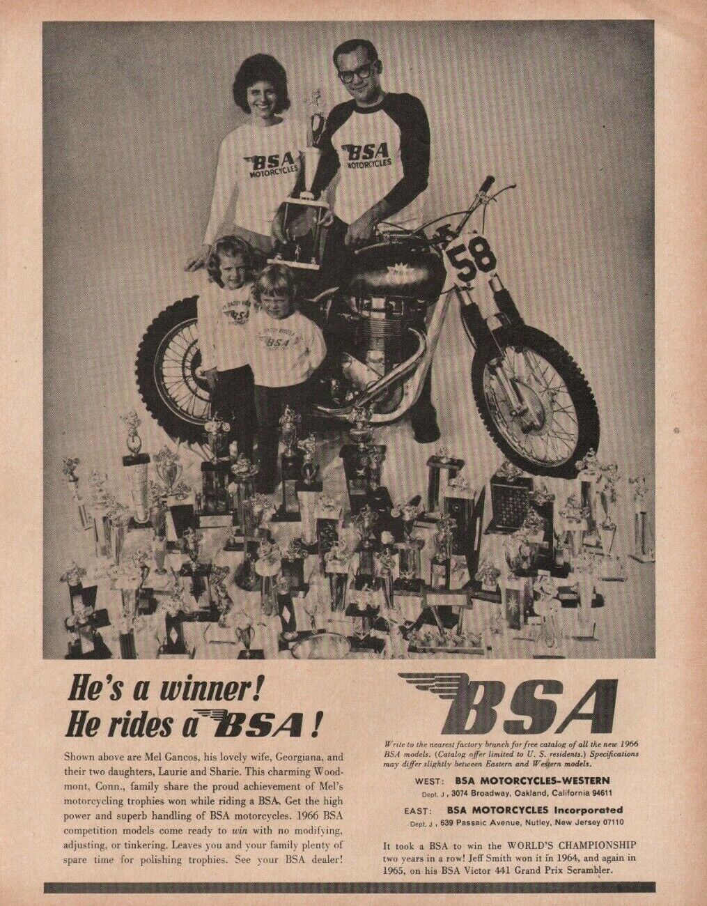 1966 BSA / Mel Gancos Trophies - Vintage Motorcycle Ad