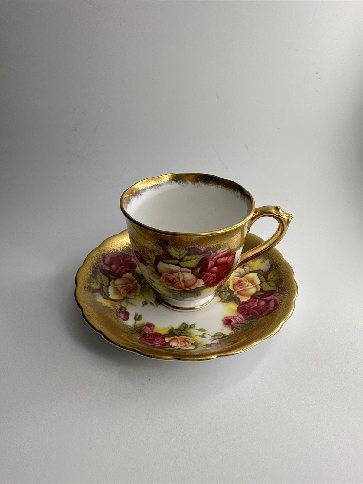 Vintage Royal Chelsea Golden Rose Teacup and Saucer Made in England Bone China