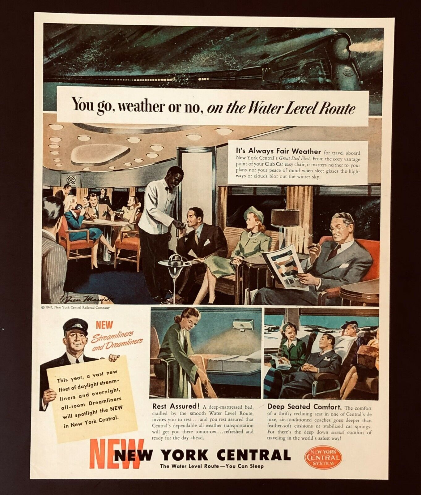1947 New York Central Railroad Advertisement Train Passenger Served Vtg Print AD