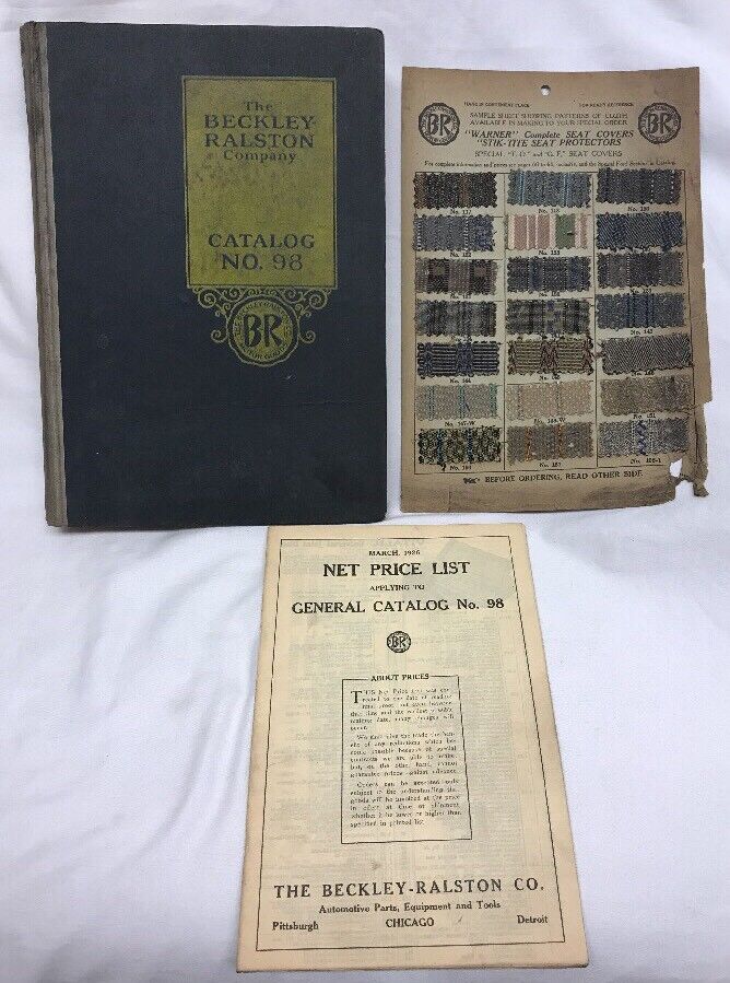 Original 1926 Beckley-Ralston Co. Catalog No. 98 Automotive & Cloth Sample Sheet