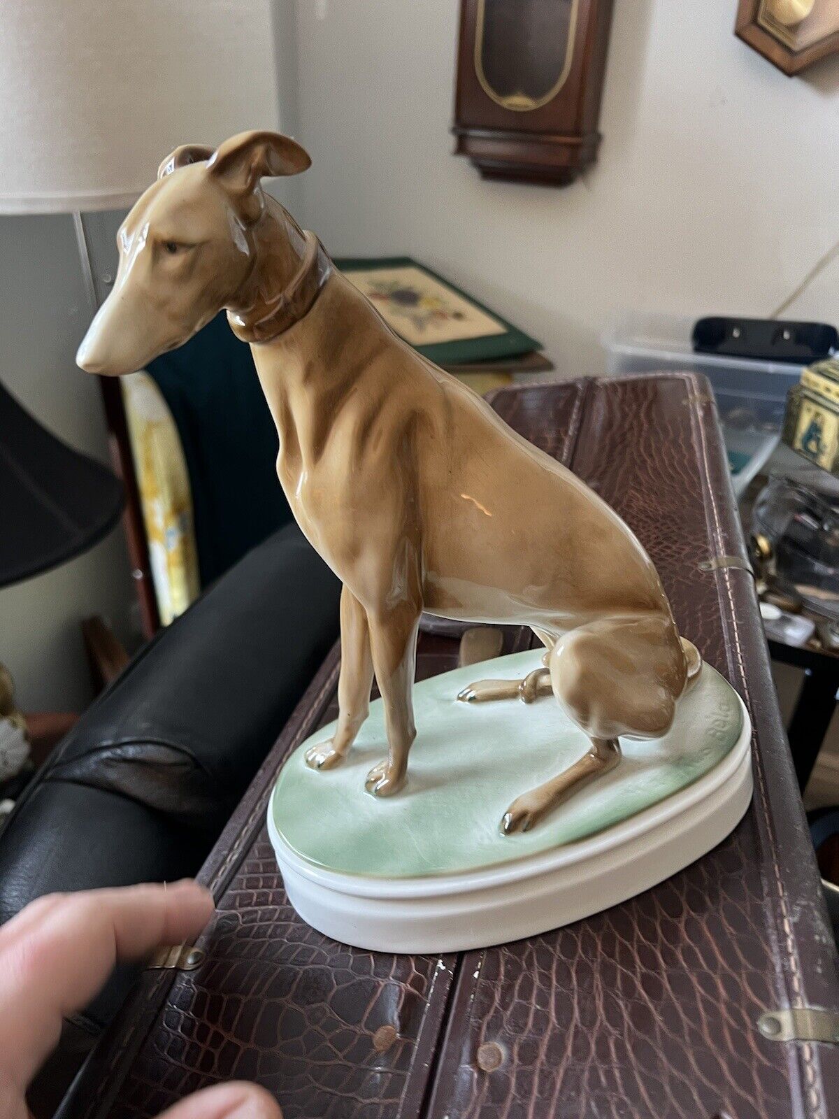 Vintage Hallmarked Hand Painted ZSOLNAY Porcelain Dog Figurine