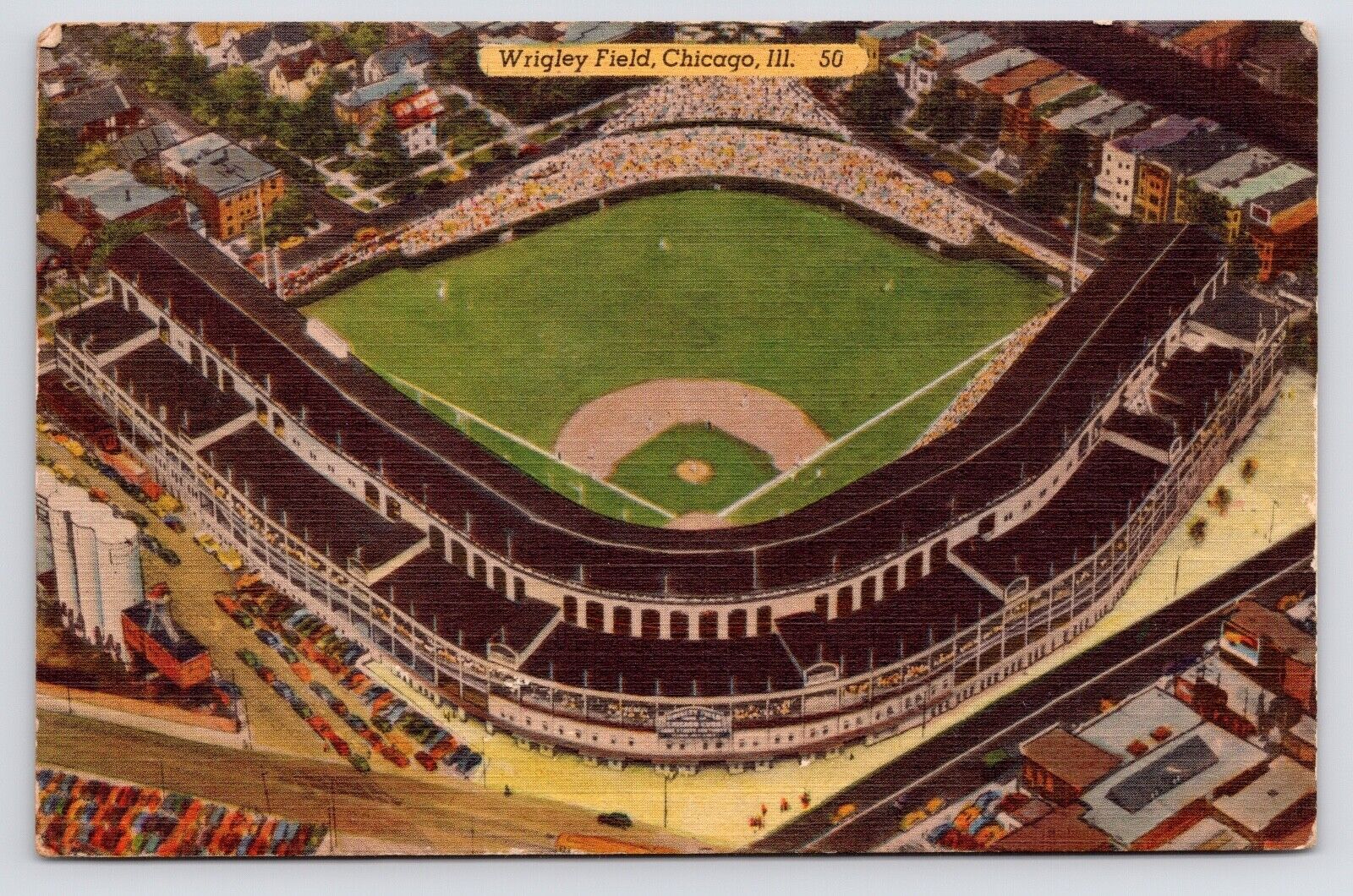 c1940s Wrigley Field Stadium Aerial View Baseball Chicago Illinois IL Postcard