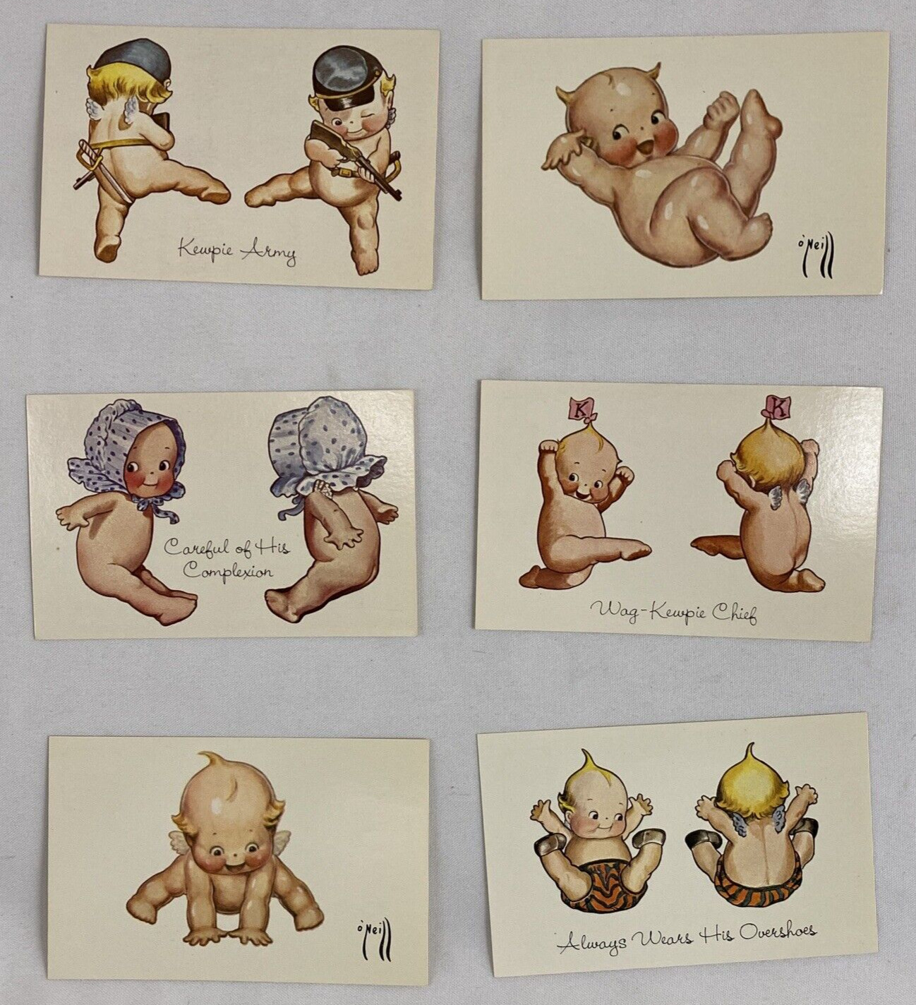 Qty 6 Kewpie Baby Dolls Post Cards Rose O\'Neill Army & Others 1976 Unused