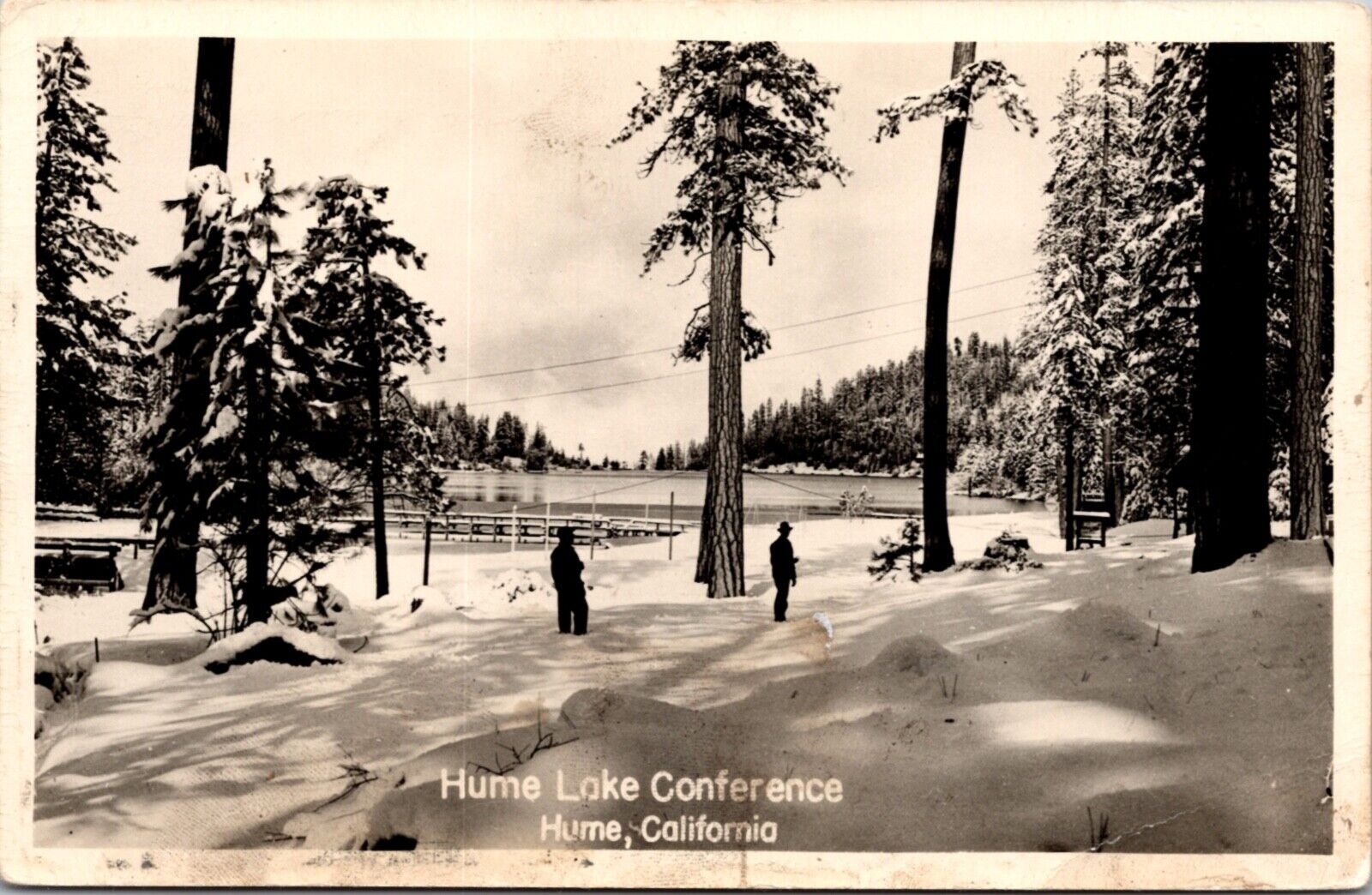 Real Photo Postcard Winter Snow at Hume Lake Conference in Hume, California