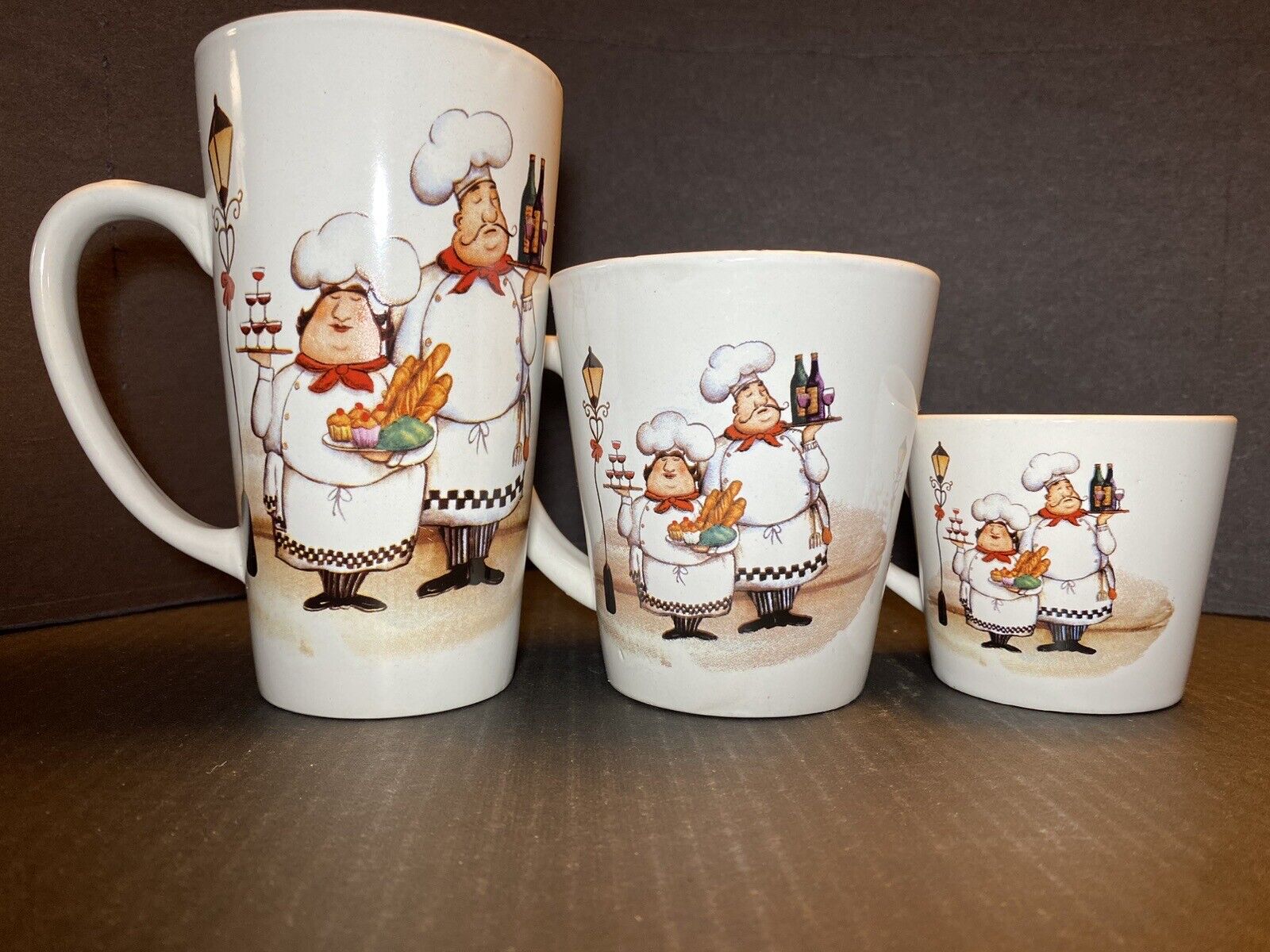 Trisa Set of 3 Sizes Of Italian Fat Chef Coffee/Tea Mugs/Cups 14,10,4 ozs