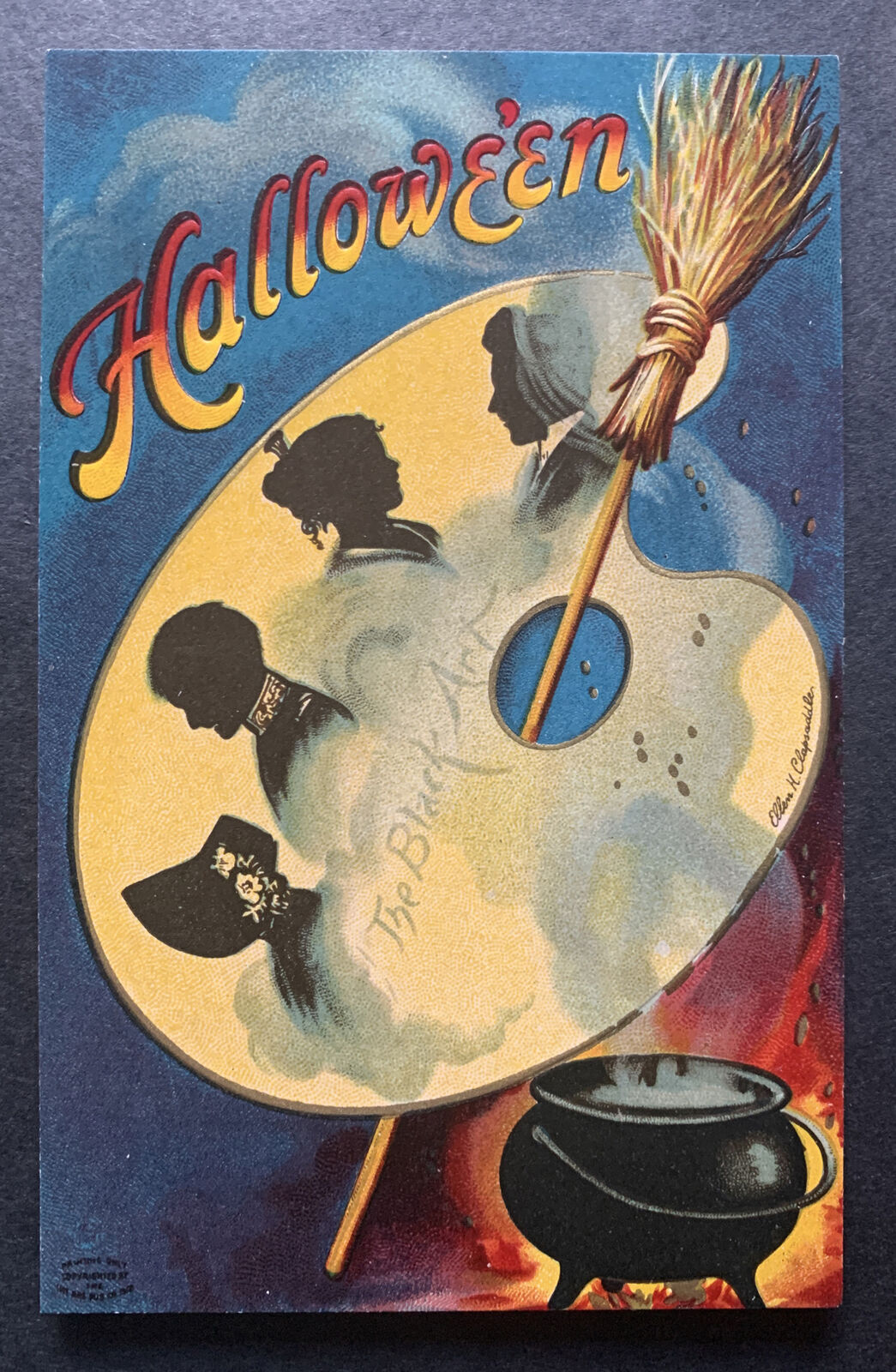 Vintage Halloween Ellen Clapsaddle Embossed Postcard The Black Art  NEVER USED