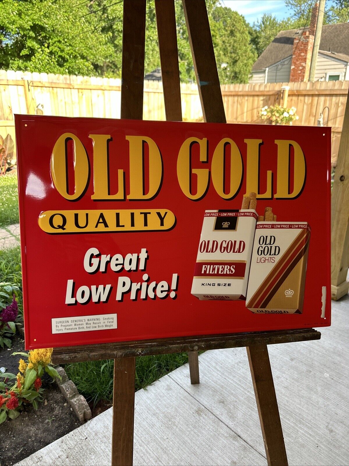 VTG OLD GOLD Quality Cigarettes Embossed Sign Approx 25.5”x17.5” Mancave