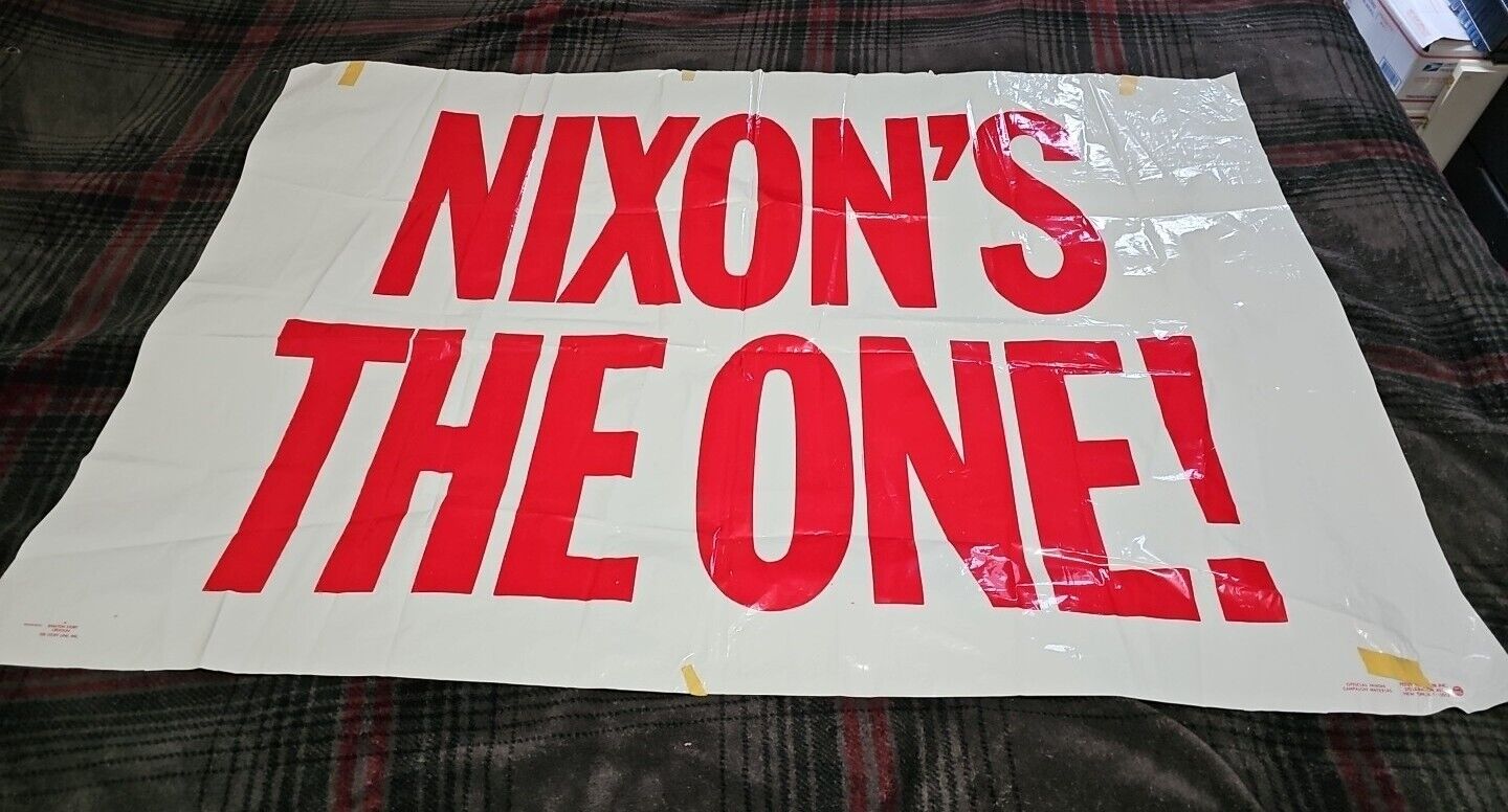 Vintage Nixon's the One Presidential Campaign Plastic Slogan Banner Milton Story