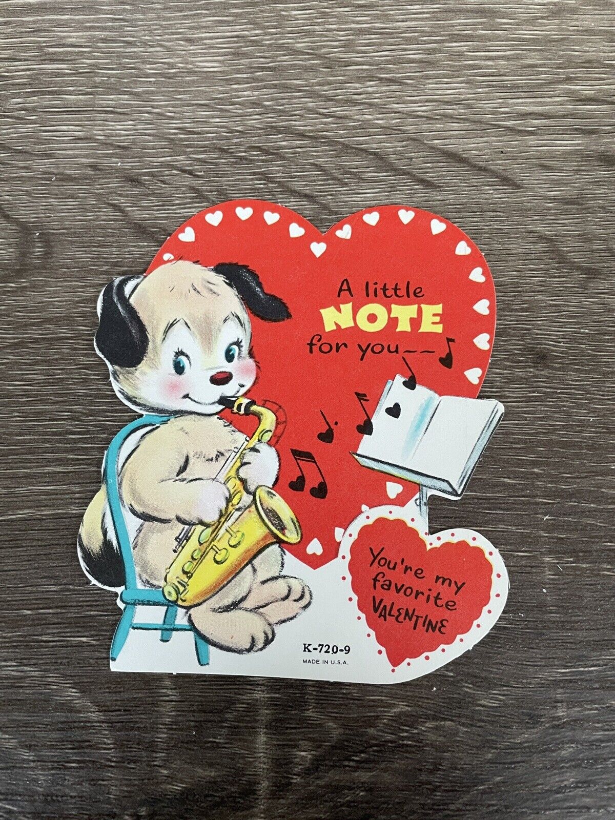 Vintage Valentine Card, A Little Note Dog Clarinet, Unused