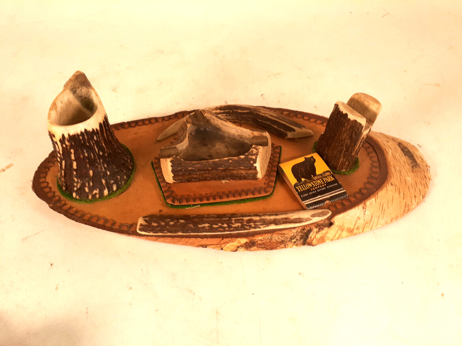 Cool Rustic Smoking Tray, Ashtray, Made From Antlers and Birch Log, 1930s