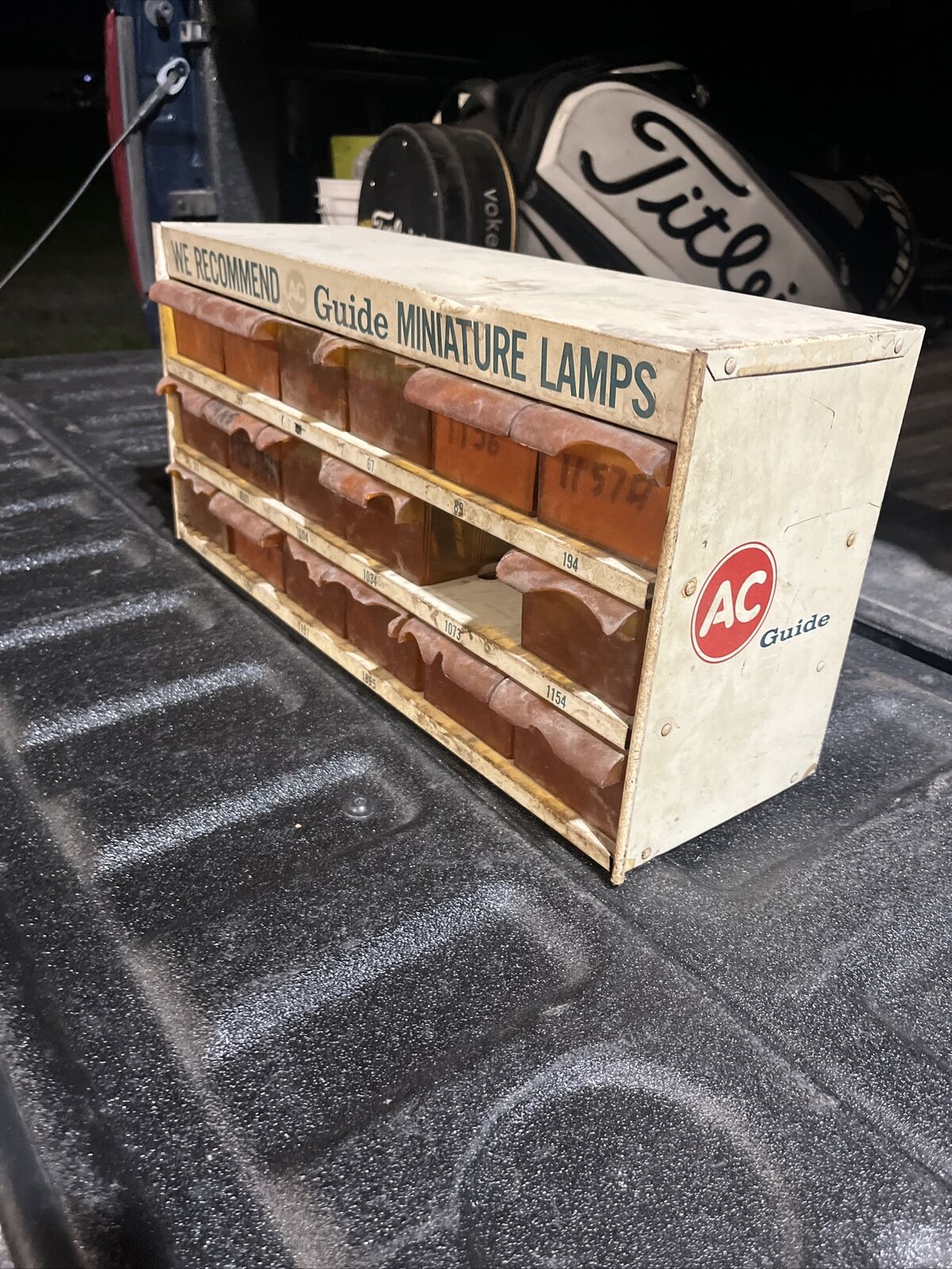 Vintage AC Delco Guide Miniature Lamps Bulbs Store Display Cabinet & Some Bulbs