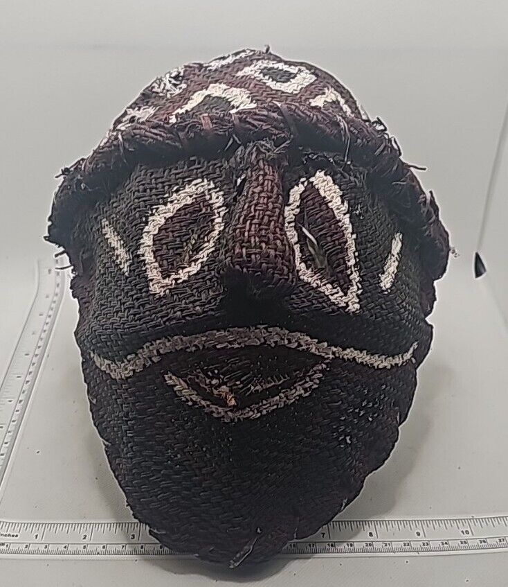Primitive Makishi Initiation Mask Made From Old Feed Bag & Fiber - Zambia