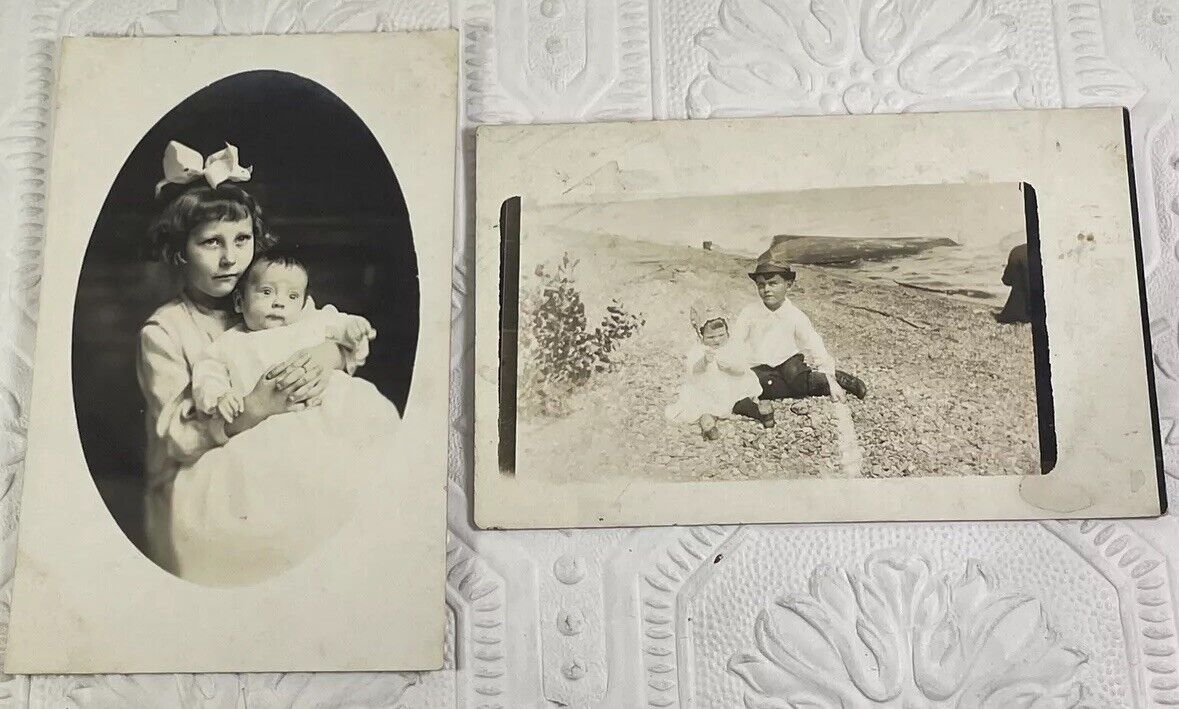 RPPC Baby Postcard Real Photo Unposted Lot Early 1900s Gown Boy Girl Sibling Sit