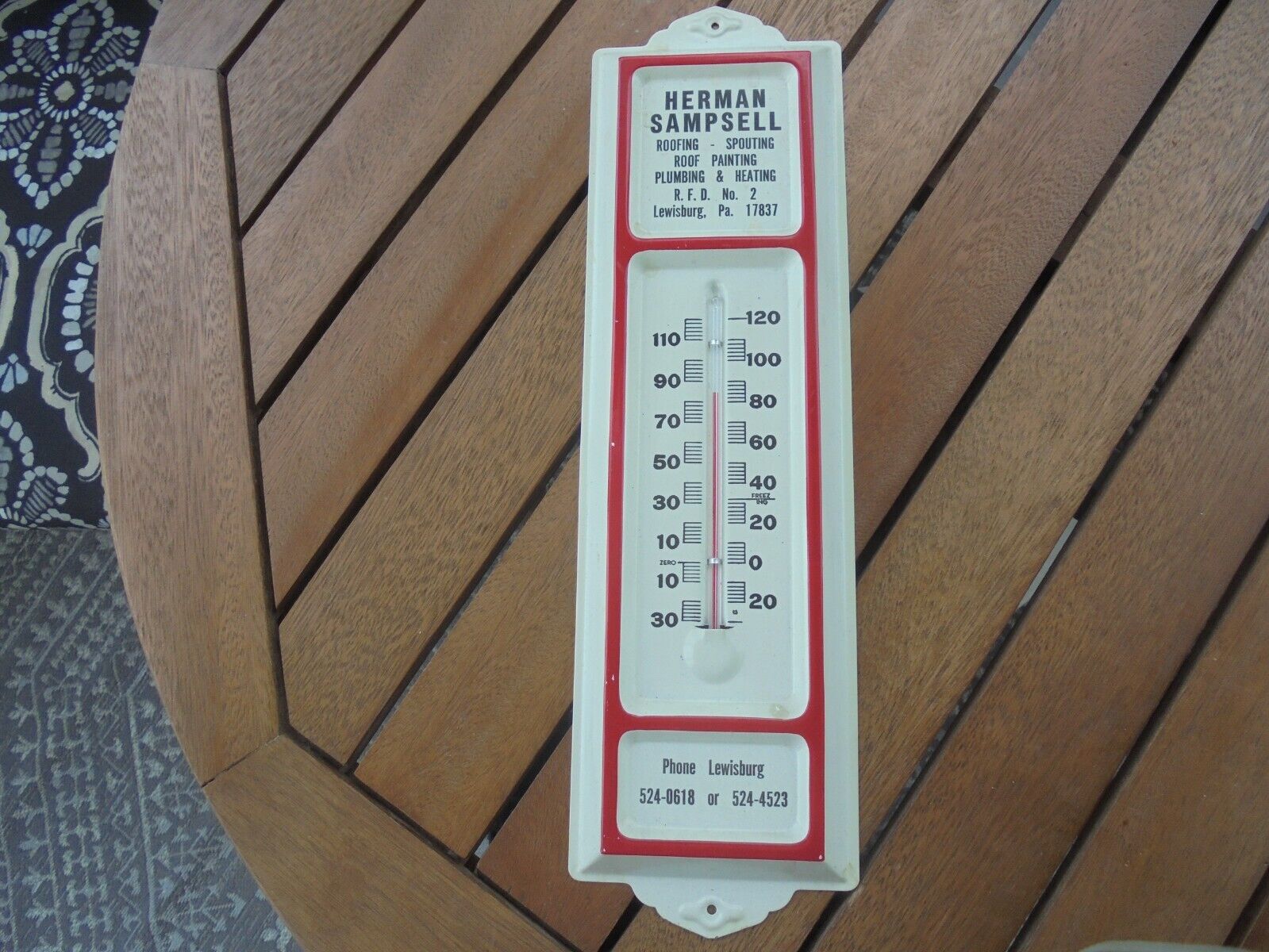 Vintage Herman Sampsell Lewisburg Pa Thermometer