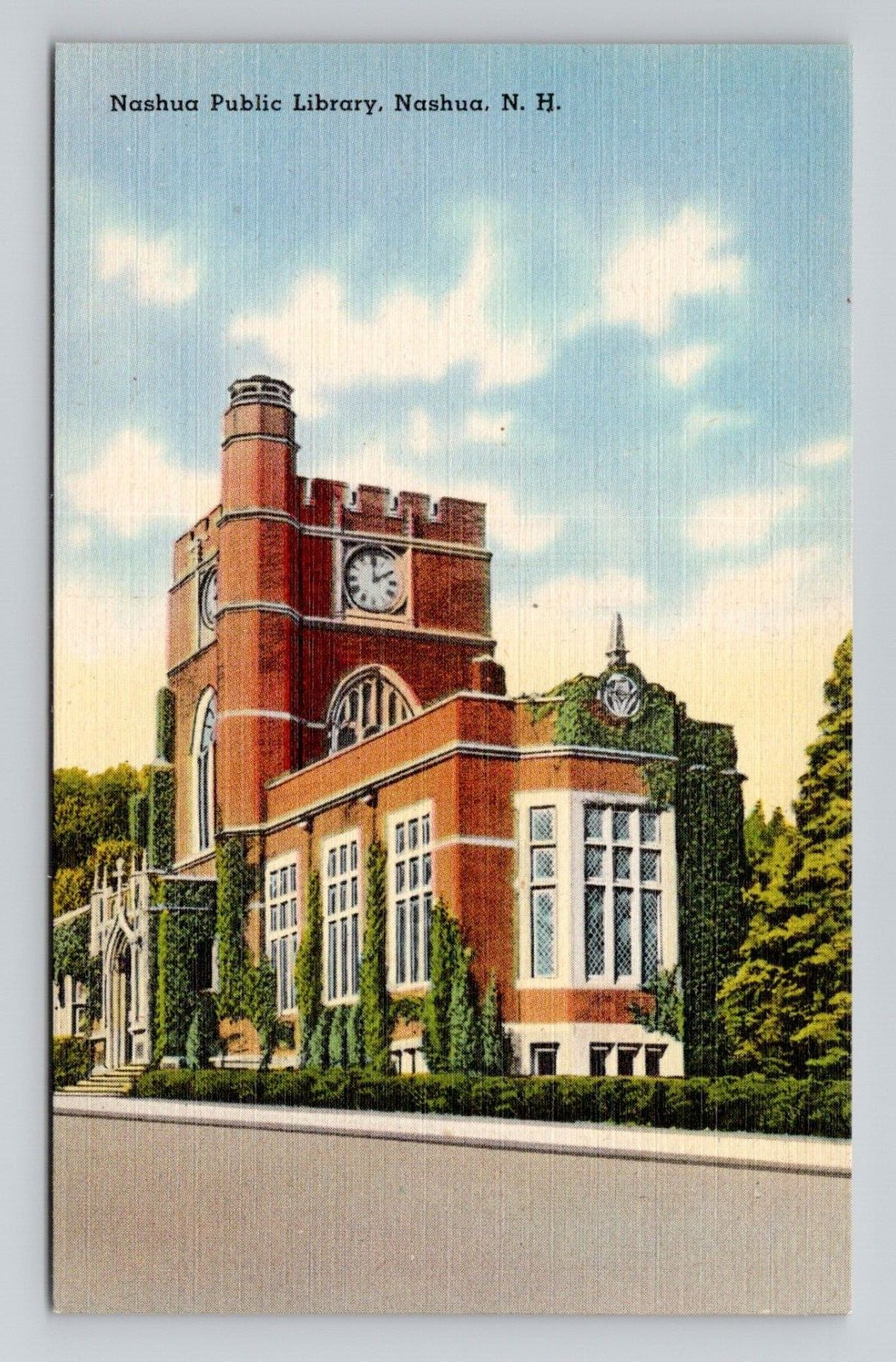 Postcard Public Library Nashua New Hampshire NH, Vintage Linen D20