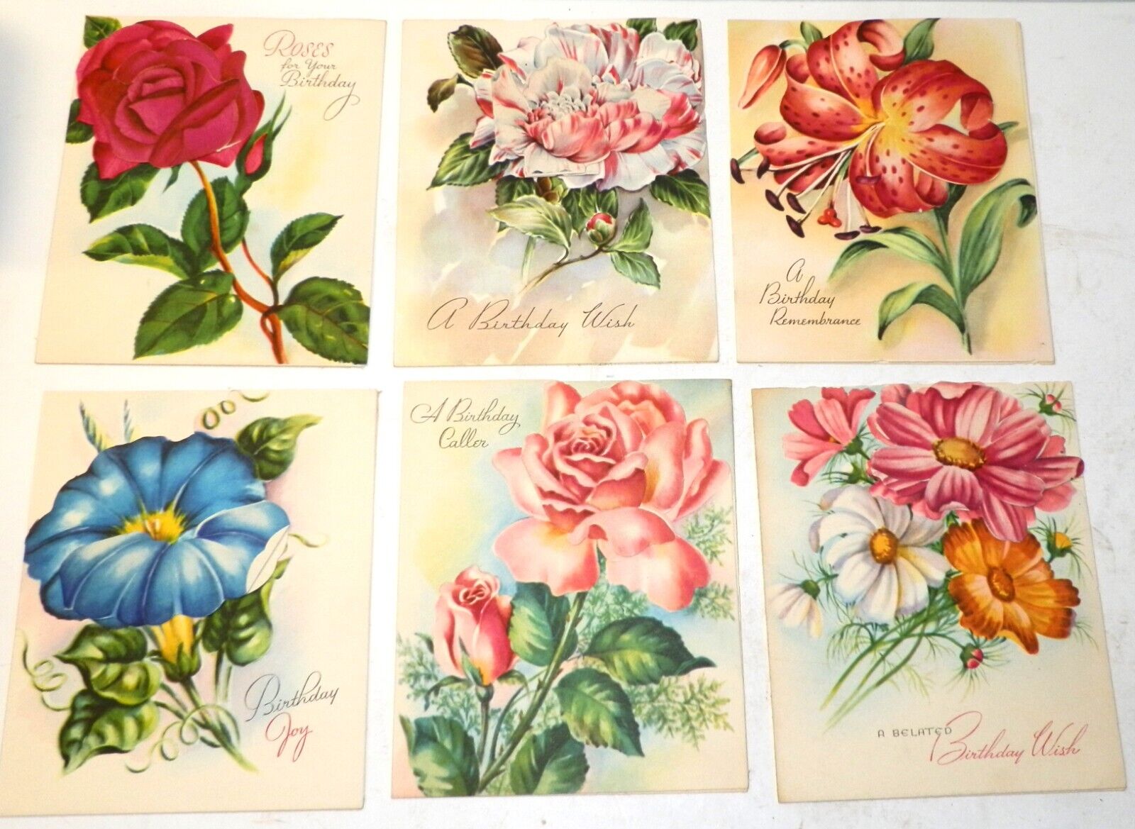 Vintage Pretty Petals Unused Birthday Greeting Cards Roses Flowers Lot of 6
