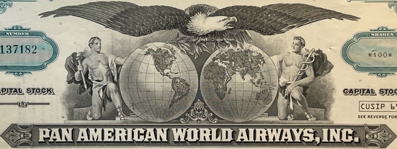 Vintage 💎Teal Pan Am American World Airways Stock Certificate American Icon RIP