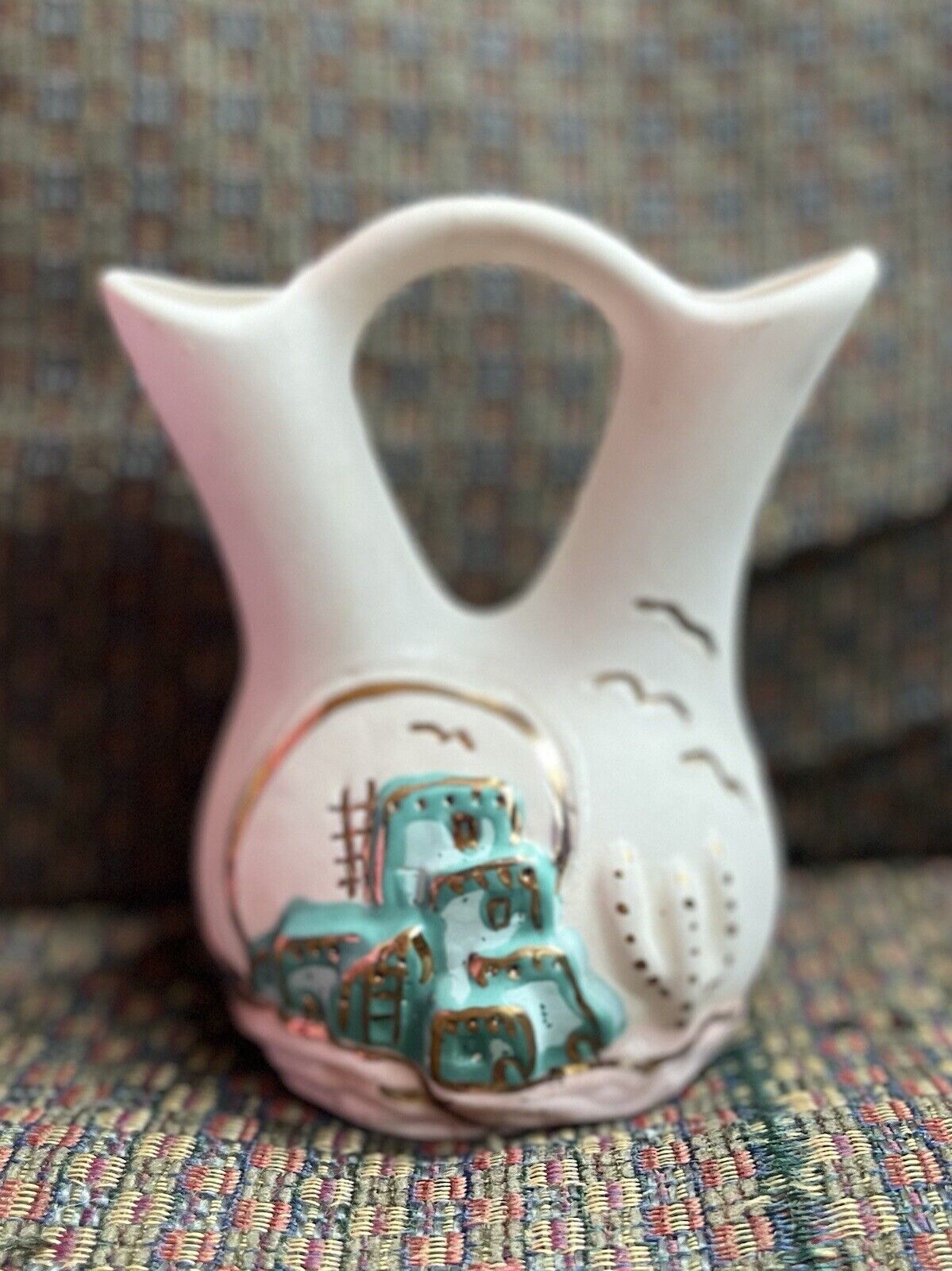 Native American Wedding Vase Signed By Maria Western Art Stoneware Cream Gold