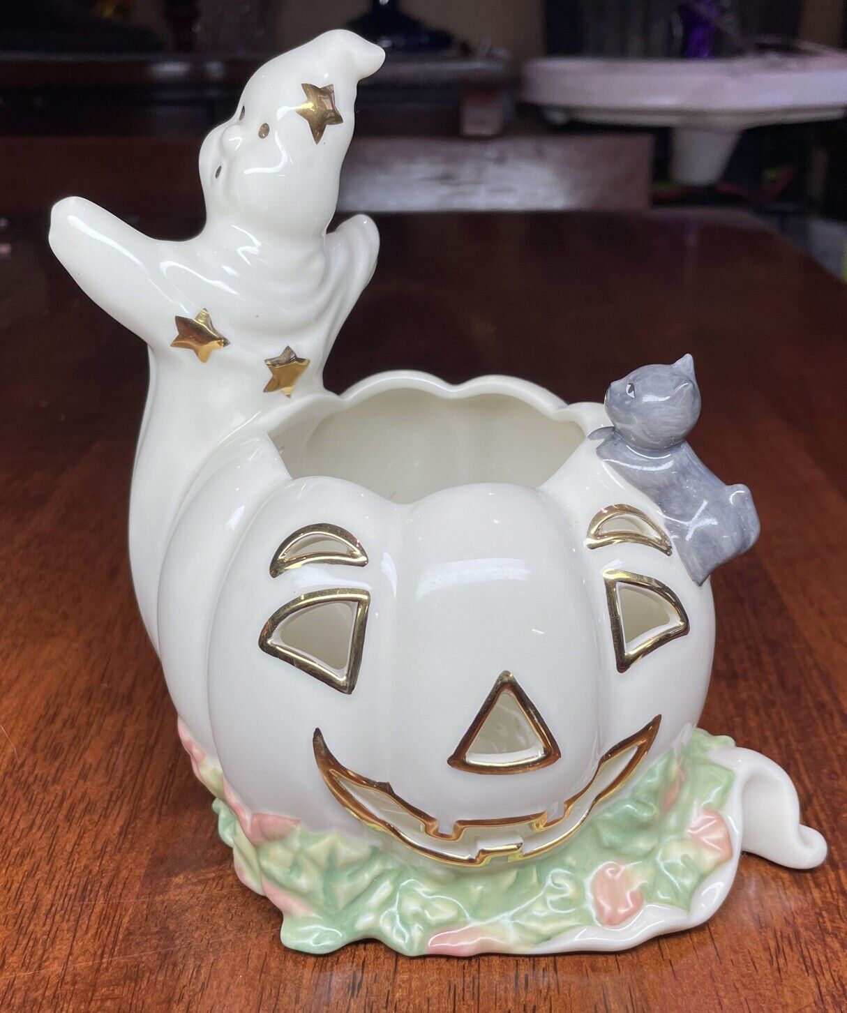 Lenox Occasions Halloween Ghost with Pumpkin Votive Candle Holder  Kitty Cat