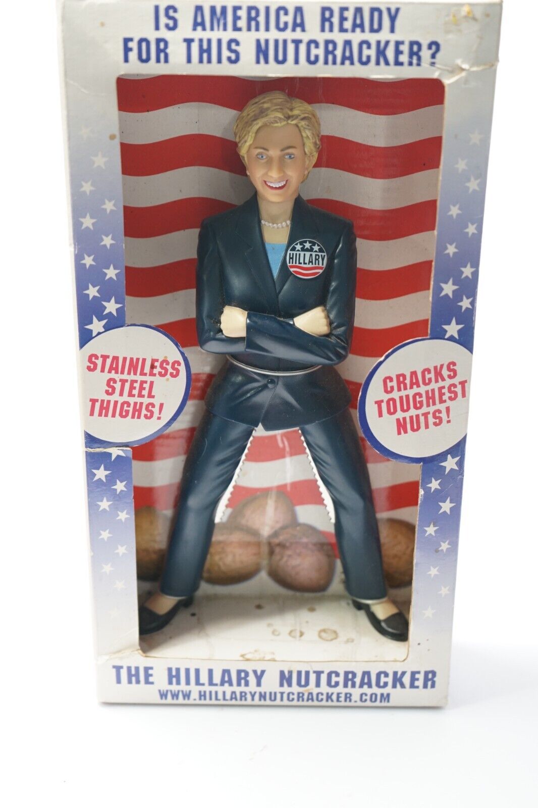 New The Hillary Clinton Nutcracker Stainless Steel Thighs Original Box Gag Gift