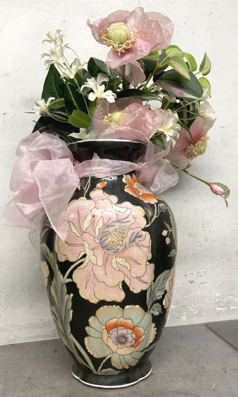 Porcelain Vase Painted Flowers Faux Bouquet