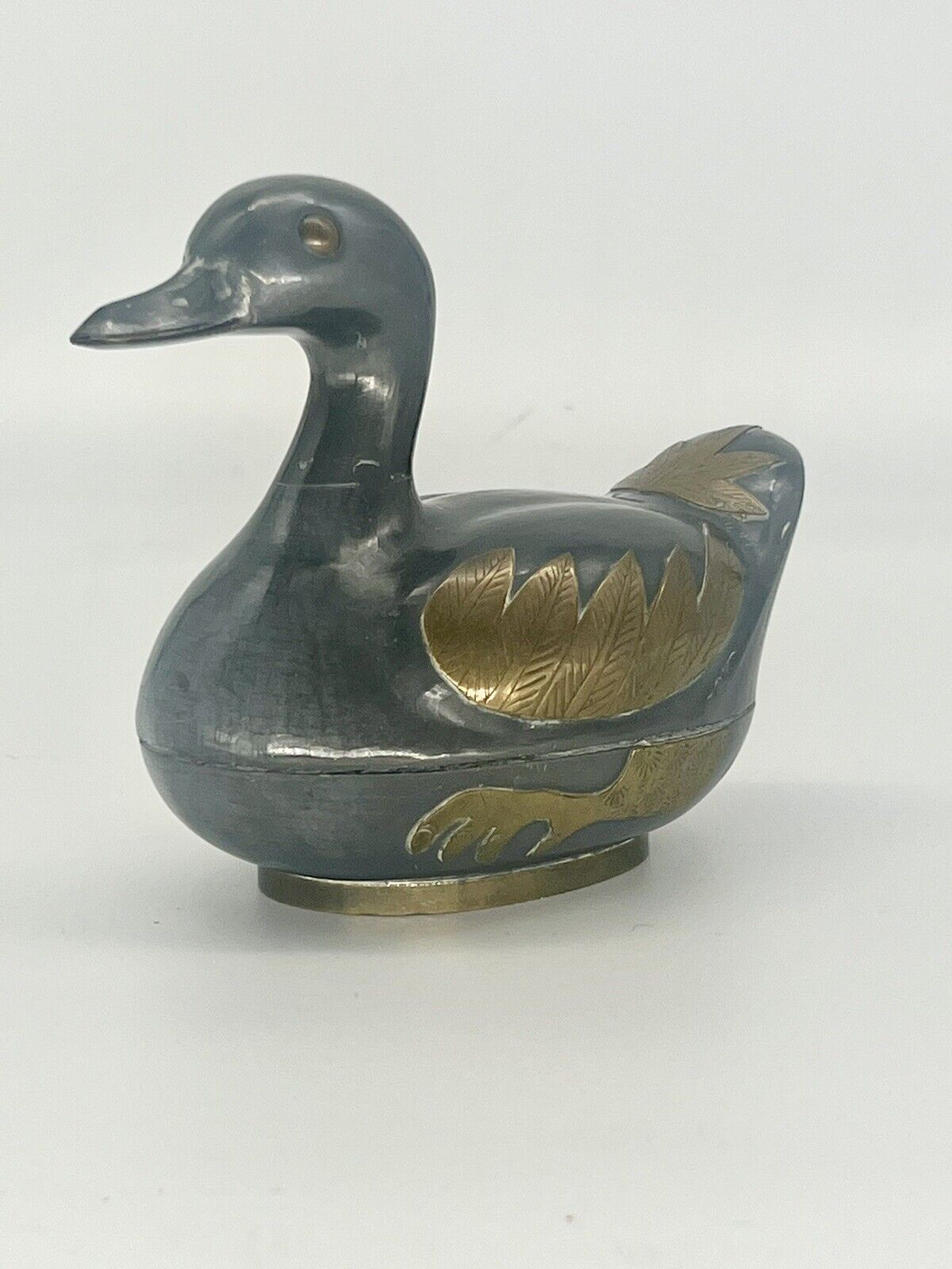 Vtg 1960s Duck Trinket Box Mid Century Pewter Brass Metal Hand Crafted Hong Kong