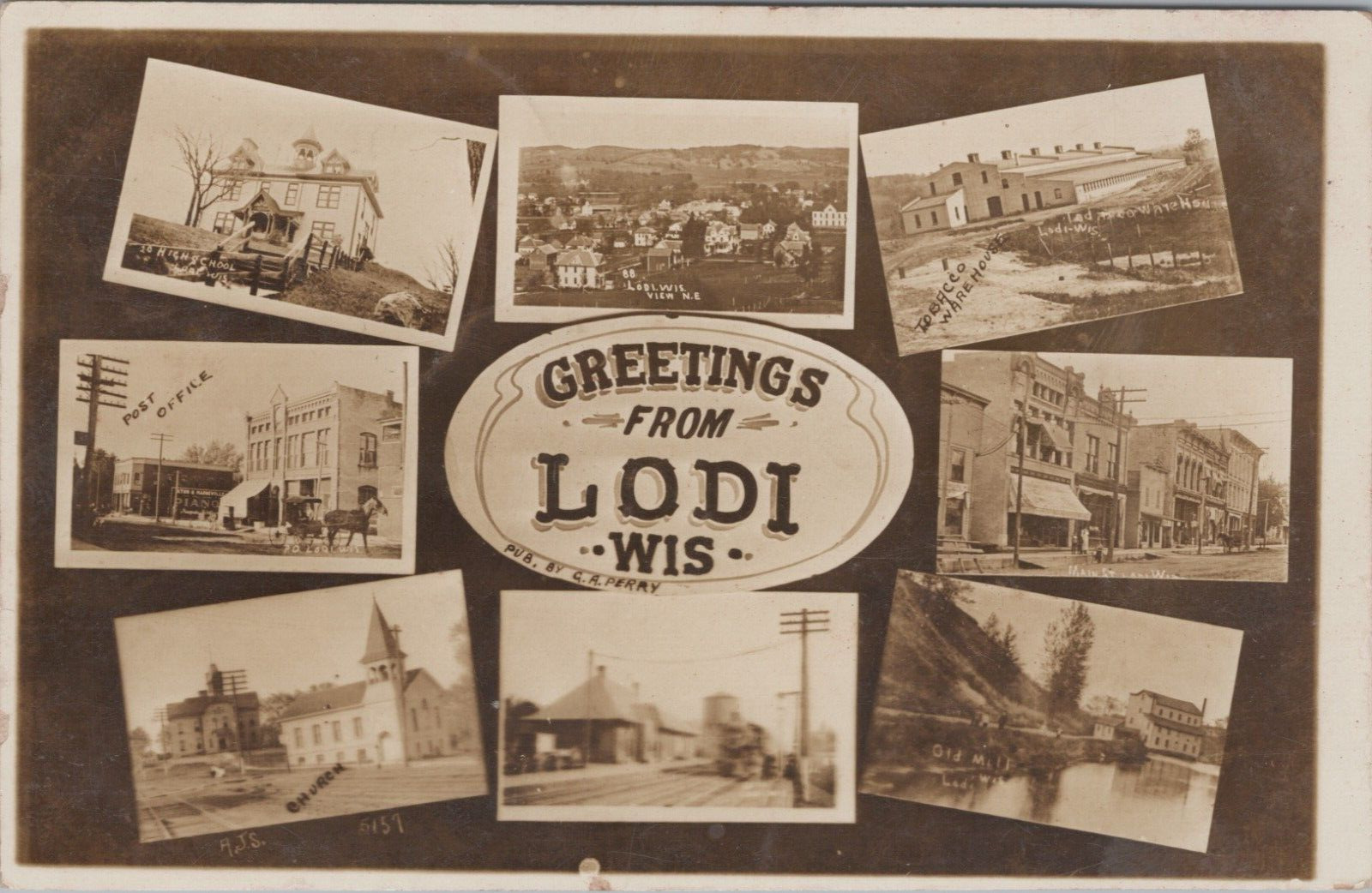 Postcard RPPC Wisconsin WN Lodi Multiview Railroad Depot + More 1909 G.R. Perry