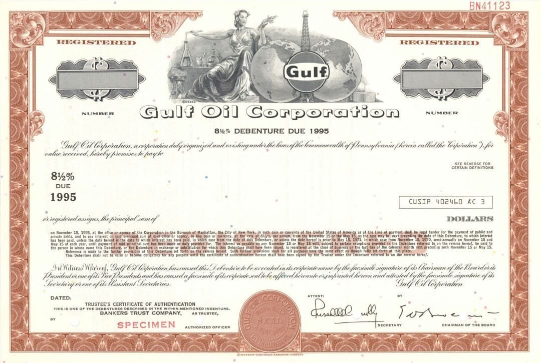 Gulf Oil Corp. - 1971 dated Specimen Bond - Specimen Stocks & Bonds