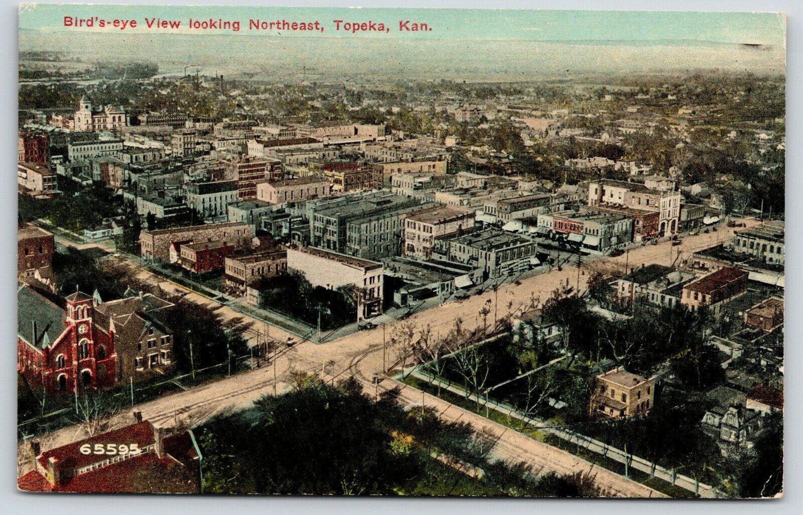 Topeka Kansas~Intersection and Neighborhoods, Birdseye~c1909 Postcard