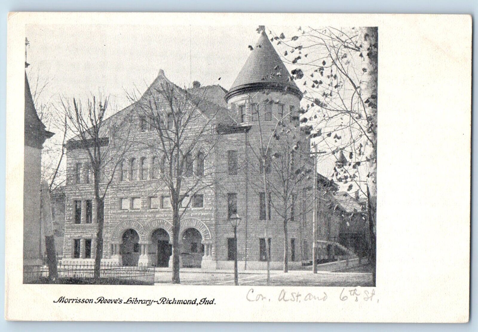 Richmond Indiana IN Postcard Morrisson Reeve\'s Library Exterior Building c1905