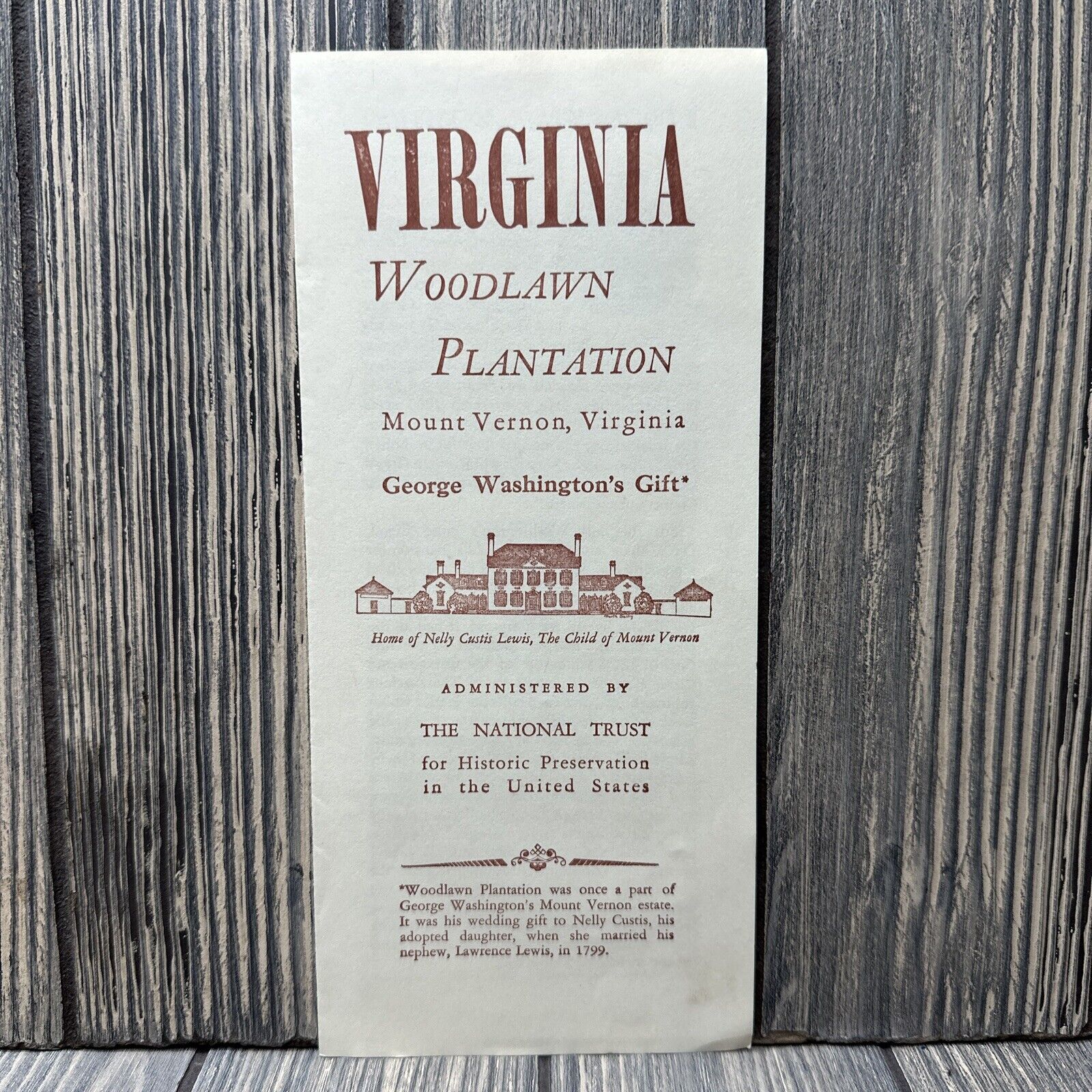 Vintage Virginia Woodlawn Plantation Mount Vernon Brochure