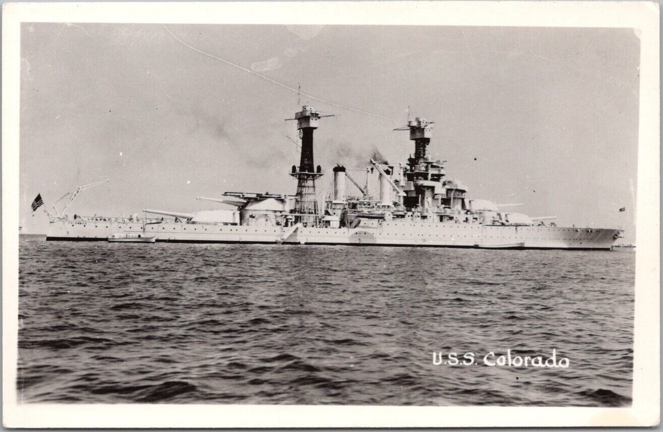 c1940s U.S.S. COLORADO Real Photo RPPC Postcard U.S. Navy Ship Battleship WWII